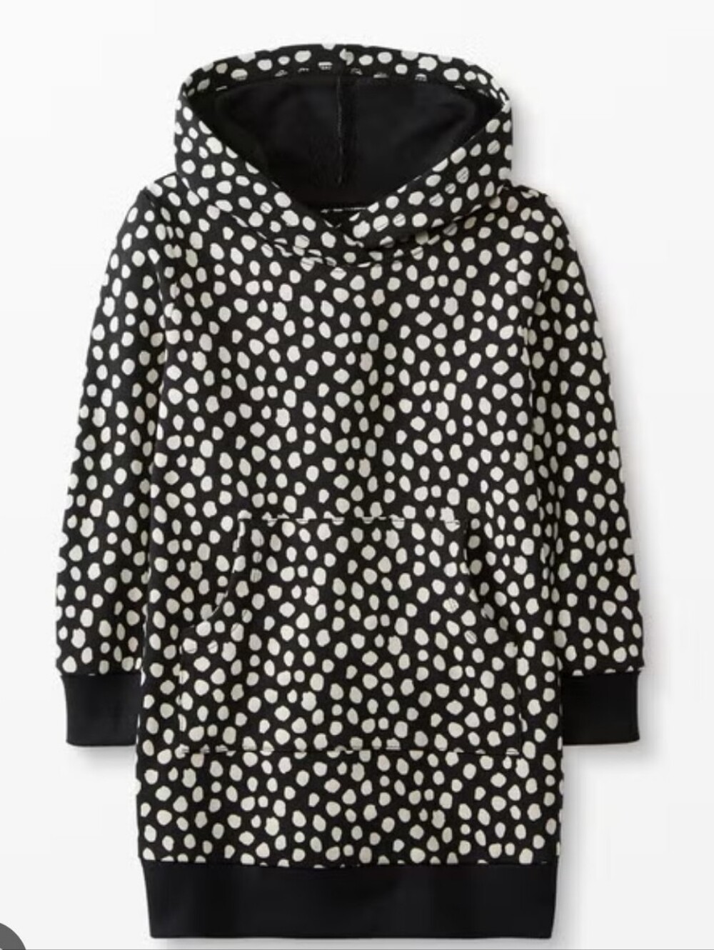 Hanna Andersson Black White Polka Dot Cowl Neck Hoodie Sweater Dress Girls 10
